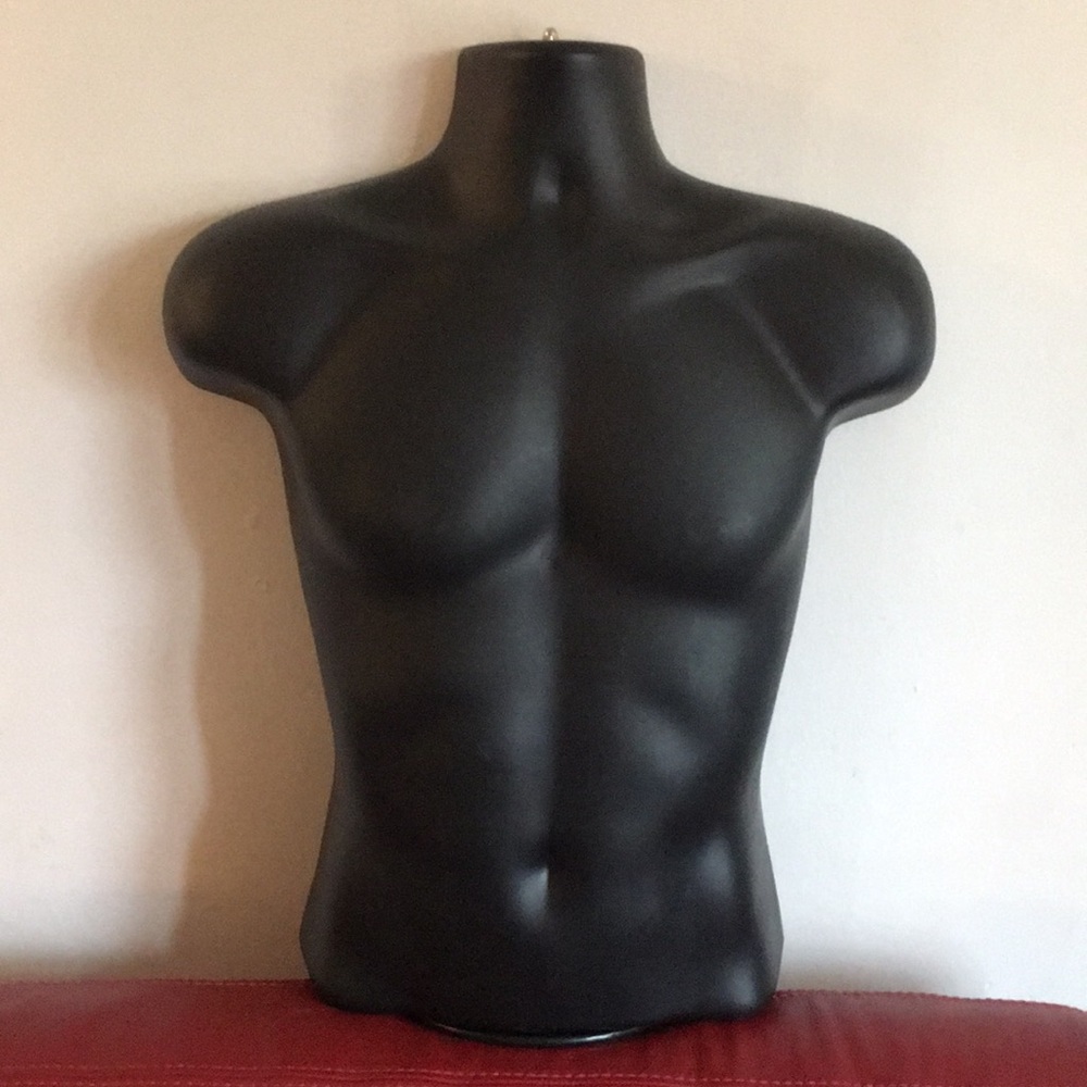 Black Male Hollow Back Mannequin Torso Set w/Metal Stand & Hooks, S-M Sizes
